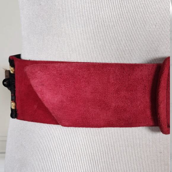 Vintage 80s Southwestern Wide Suede Belt V Front Beaded Santa Fe M main image 4